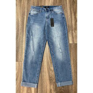 NEW EARL JEANS DENIM BLUE WOMENS SIZE 6 DISTRESSED CROPPED ANKLE STRETCH